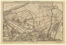 214187 Plattegrond van het uitbreidingsplan van de stad Utrecht; met weergave van het bestaande stratenplan, wegen, ...